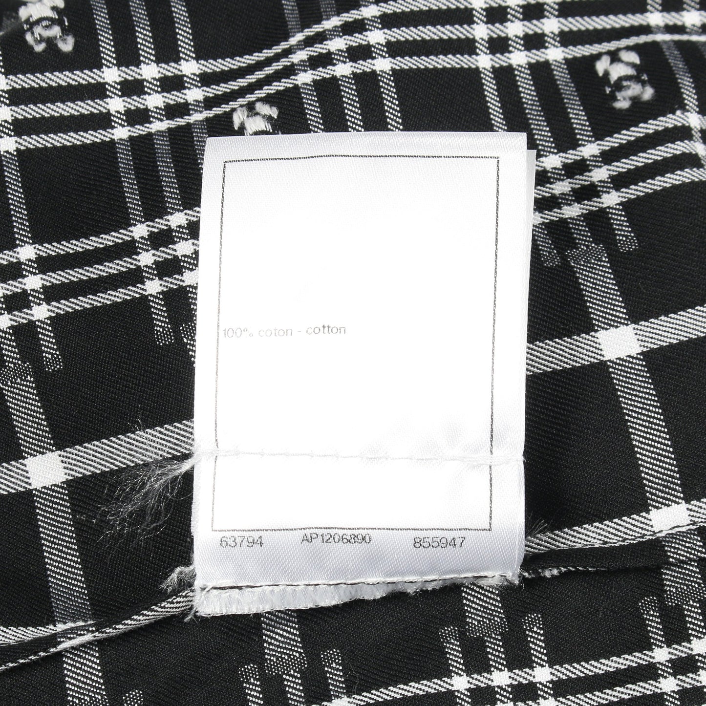 ココマーク フリル チェック ブラウス シャツワンピース コットン ブラック ホワイト シャネル ワンピース CHANEL