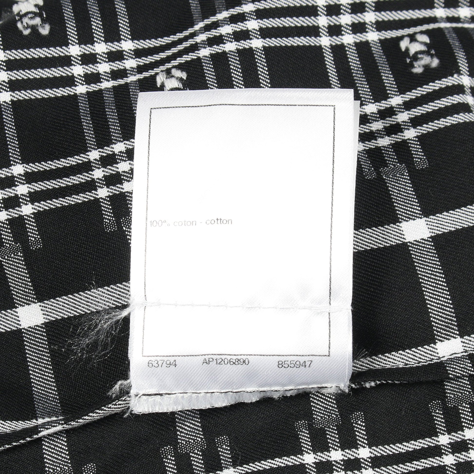 ココマーク フリル チェック ブラウス シャツワンピース コットン ブラック ホワイト シャネル ワンピース CHANEL