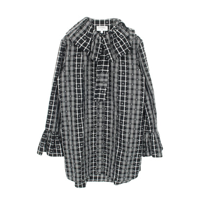 ココマーク フリル チェック ブラウス シャツワンピース コットン ブラック ホワイト シャネル ワンピース CHANEL