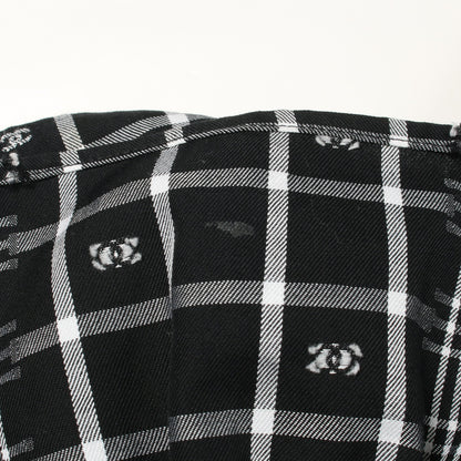 ココマーク フリル チェック ブラウス シャツワンピース コットン ブラック ホワイト シャネル ワンピース CHANEL