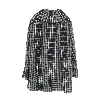 ココマーク フリル チェック ブラウス シャツワンピース コットン ブラック ホワイト シャネル ワンピース CHANEL