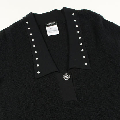 ココマークボタン パール ニットワンピース コットン ナイロン ブラック シャネル ワンピース CHANEL