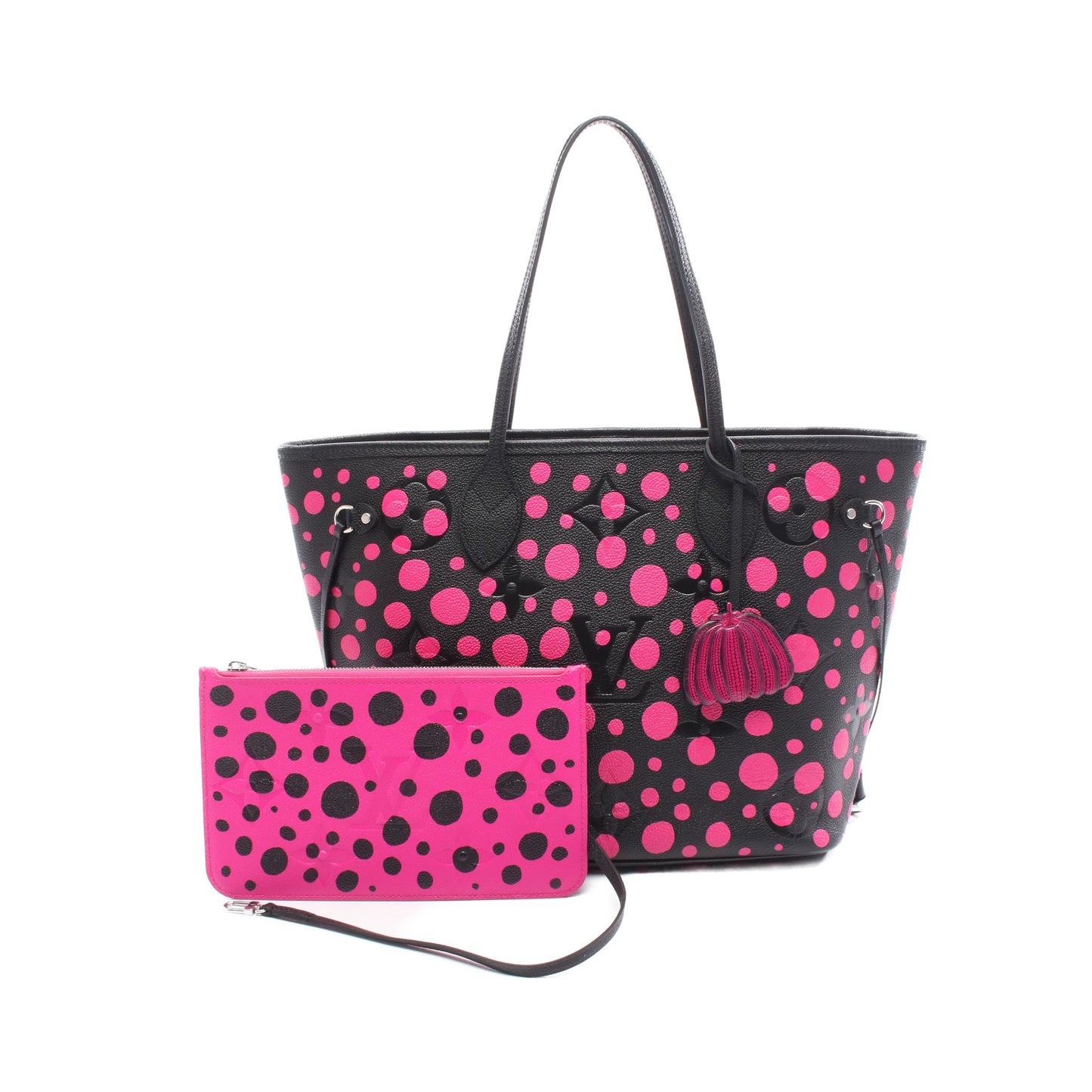 LOUIS VUITTON × yayoi kusama ネヴァーフルMM モノグラムアンプラント フューシャ ショルダーバッグ トートバッグ レザー ブラック ルイヴィトン バッグ LOUIS VUITTON
