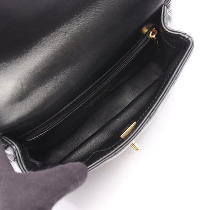 マトラッセ スモール トップハンドル チェーンショルダーバッグ シャイニーラムスキン ブラック ゴールド金具 2WAY シャネル バッグ CHANEL