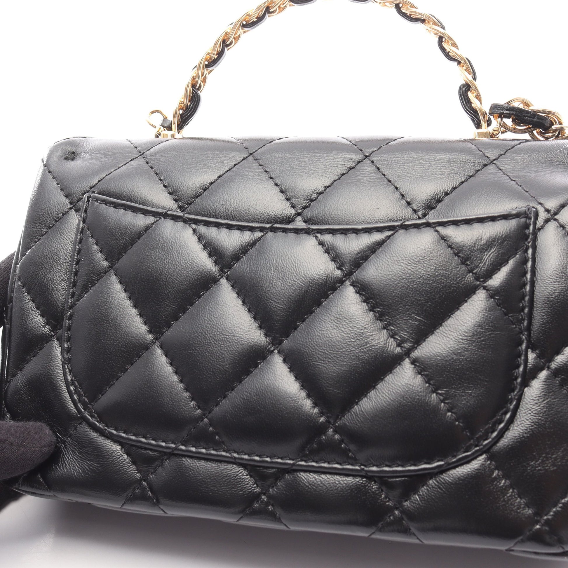 マトラッセ スモール トップハンドル チェーンショルダーバッグ シャイニーラムスキン ブラック ゴールド金具 2WAY シャネル バッグ CHANEL