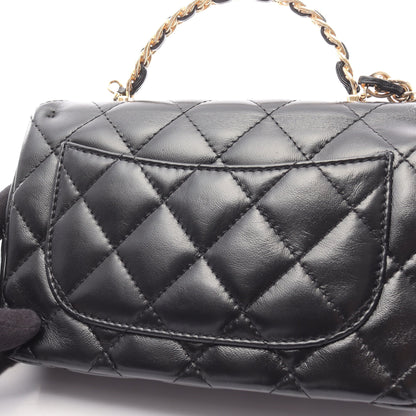 マトラッセ スモール トップハンドル チェーンショルダーバッグ シャイニーラムスキン ブラック ゴールド金具 2WAY シャネル バッグ CHANEL