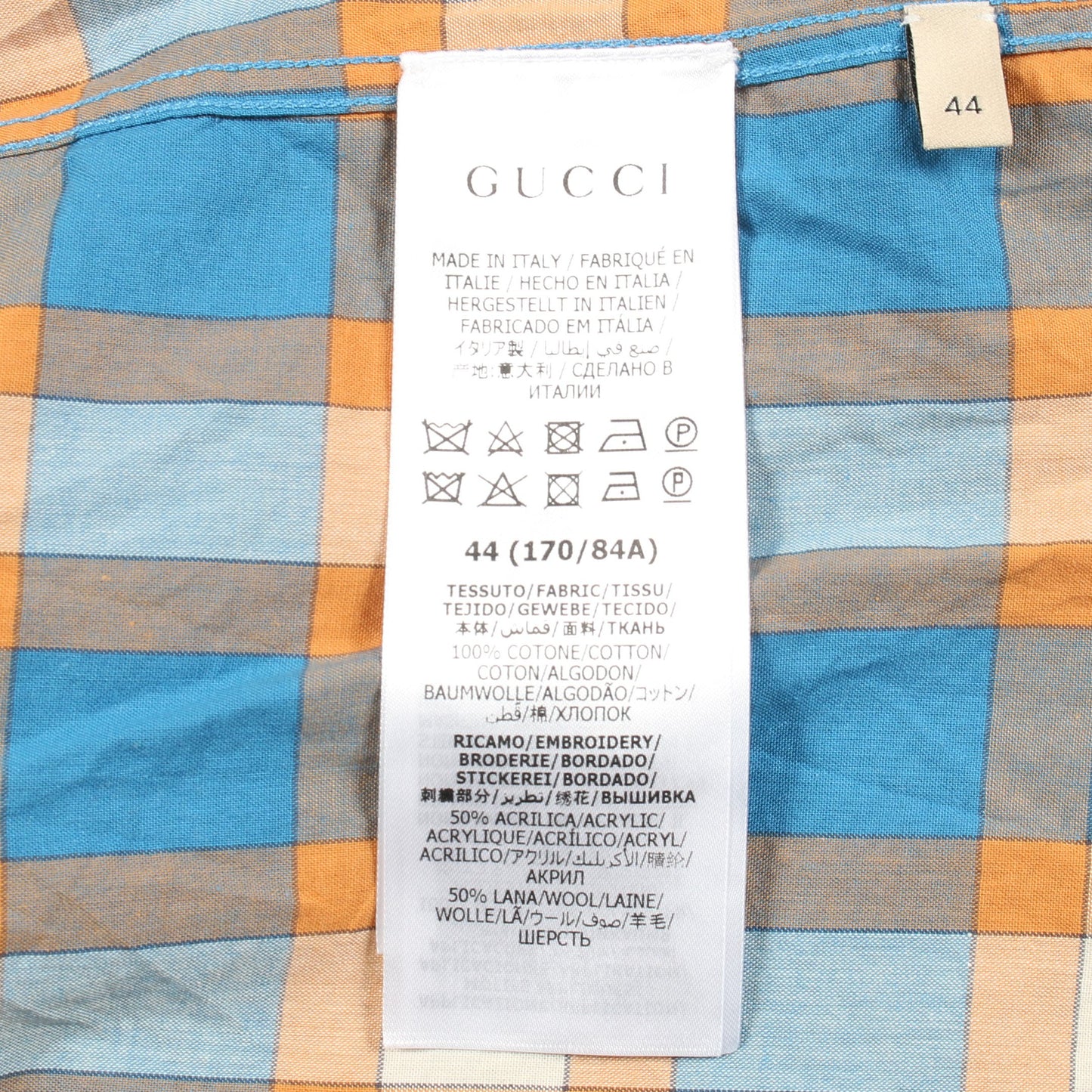 Freyja Hartas Animal Embroidery Check Shirt シャツ チェック柄 コットン ブルー マルチカラー グッチ トップス GUCCI