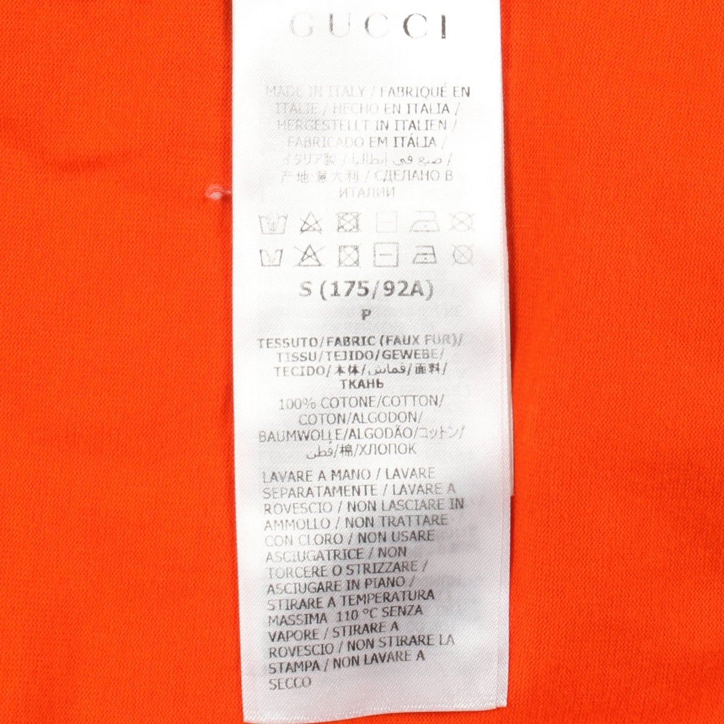 アームミラープリント 長袖Tシャツ クルーネック コットン オレンジ グッチ トップス GUCCI