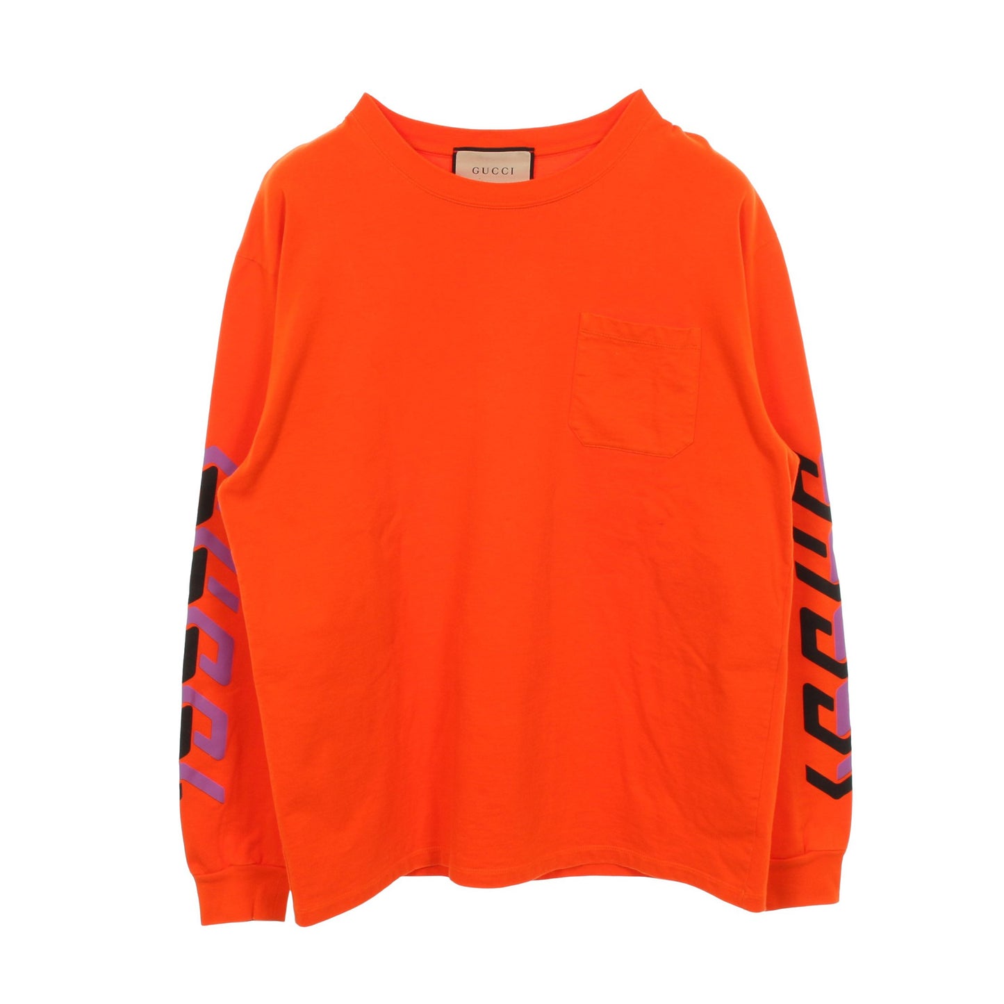 アームミラープリント 長袖Tシャツ クルーネック コットン オレンジ グッチ トップス GUCCI