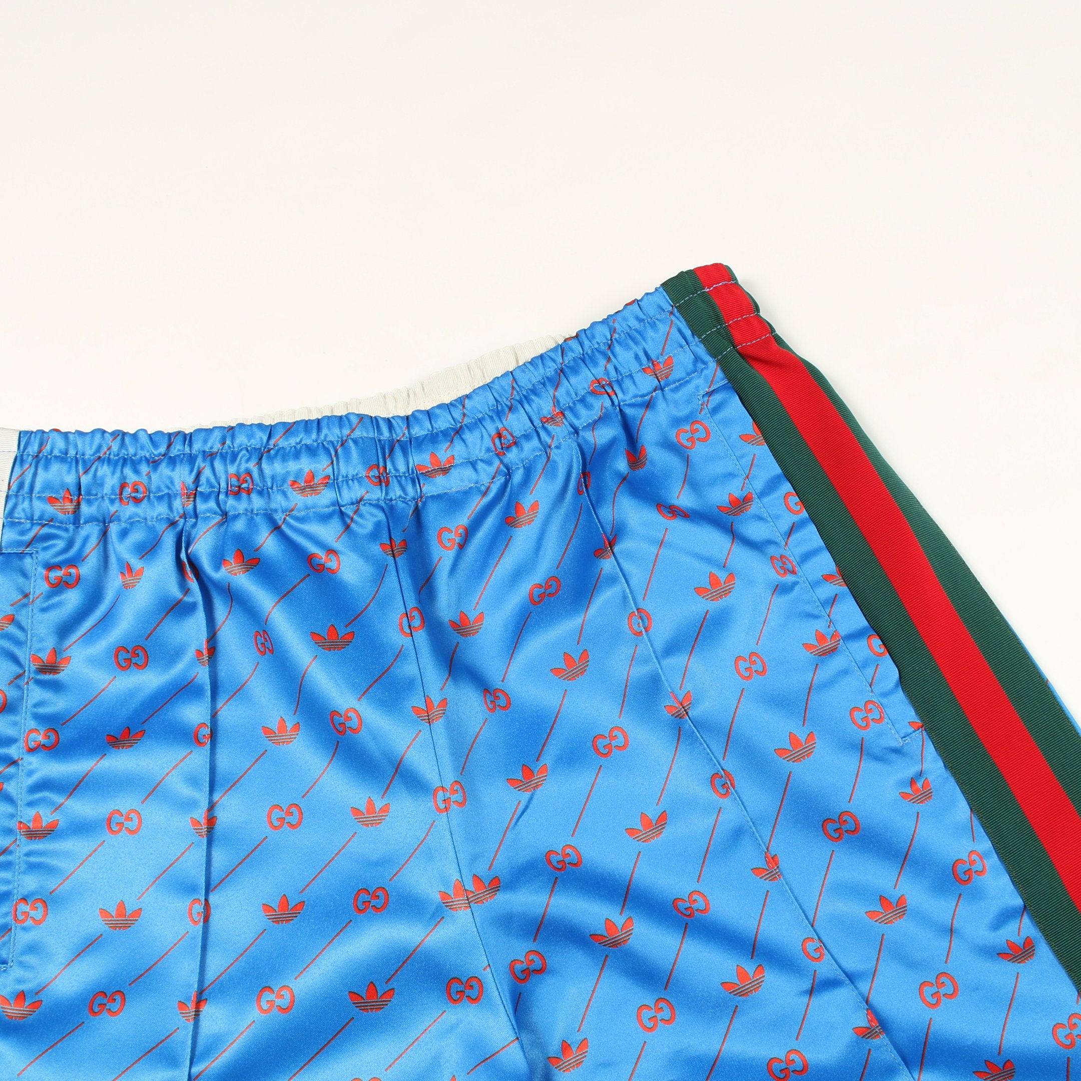 GUCCI × adidas イージーパンツ ロゴ総柄 サイドライン ブルー グッチ