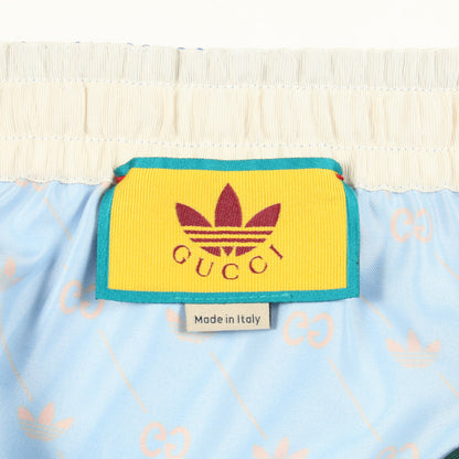 GUCCI × adidas イージーパンツ ロゴ総柄 サイドライン ブルー グッチ ボトムス GUCCI