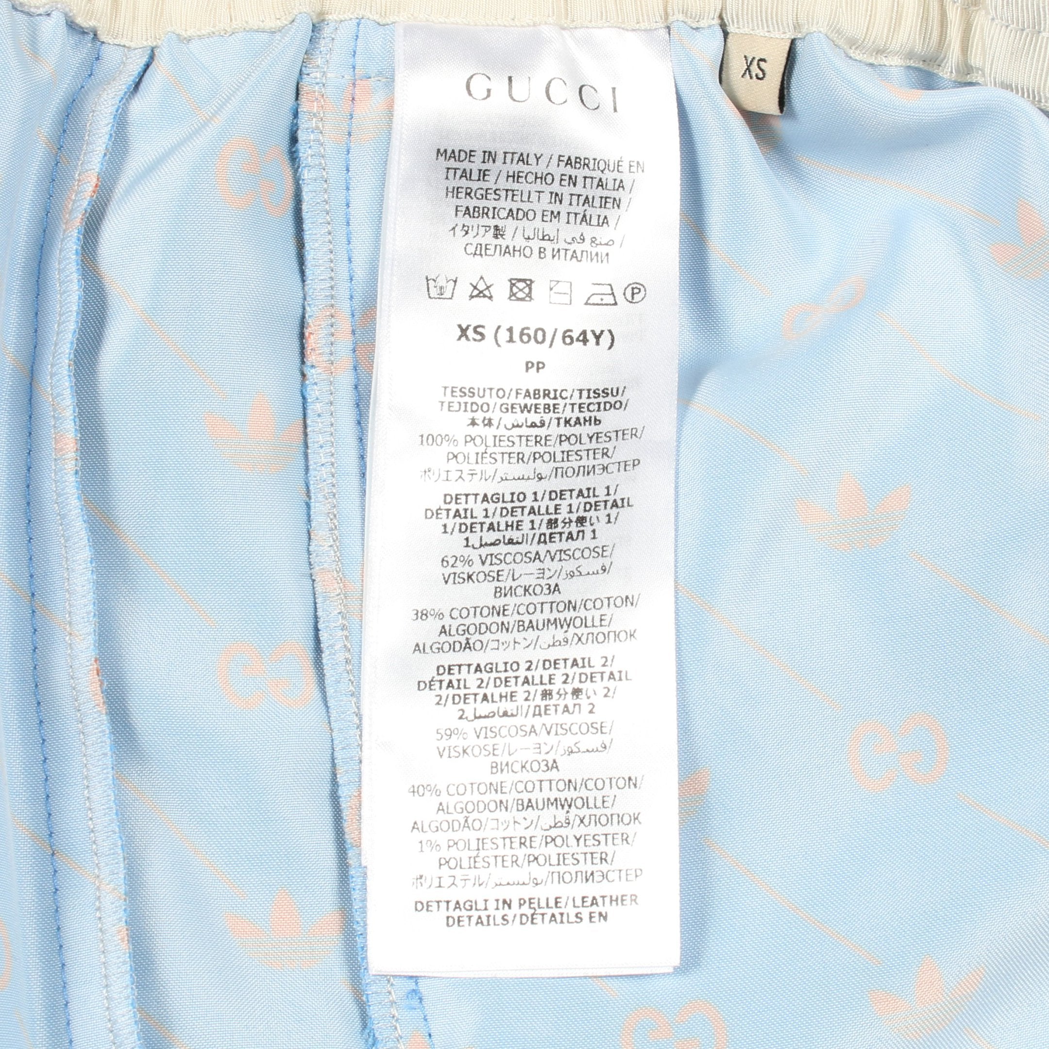 GUCCI × adidas イージーパンツ ロゴ総柄 サイドライン ブルー グッチ