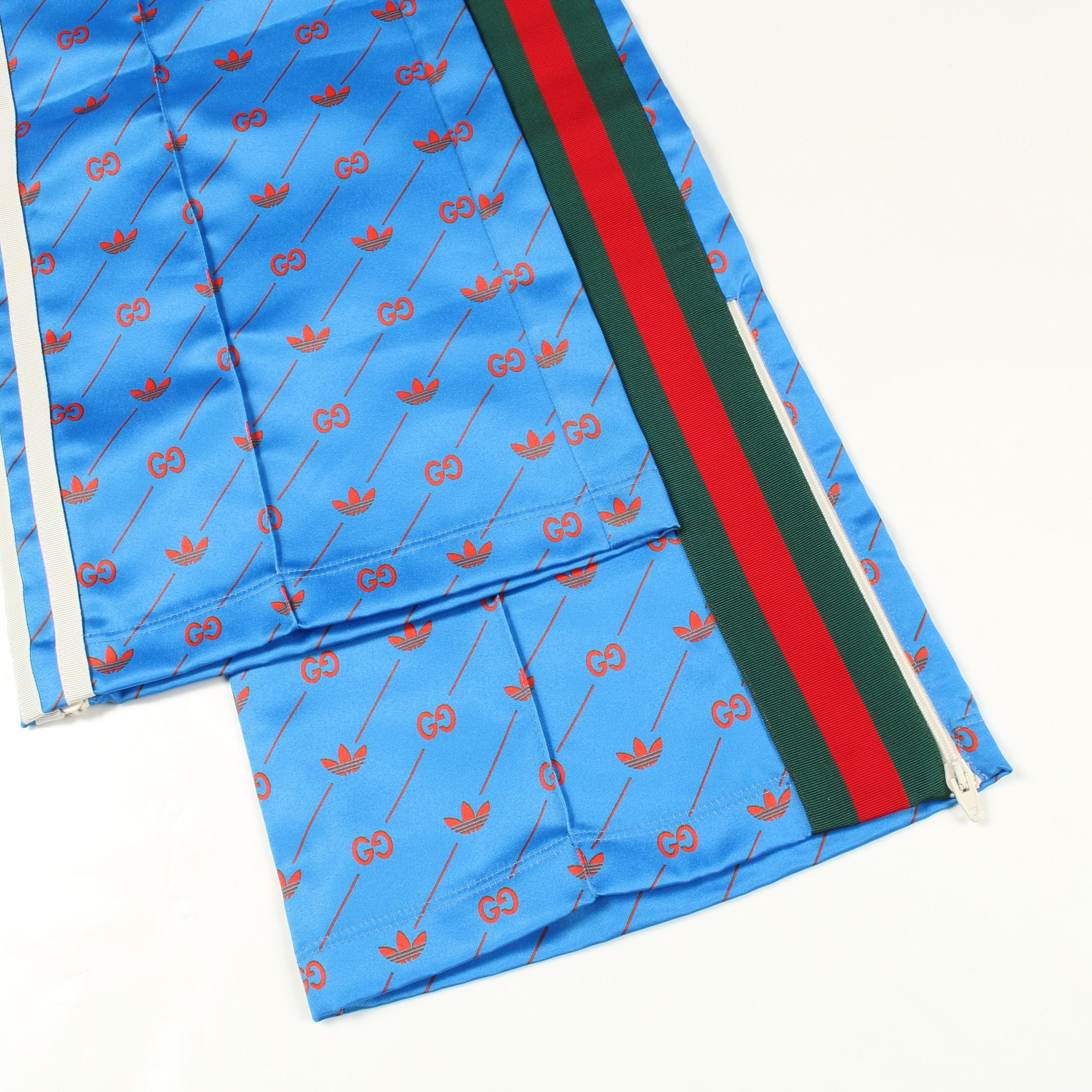 GUCCI × adidas イージーパンツ ロゴ総柄 サイドライン ブルー グッチ