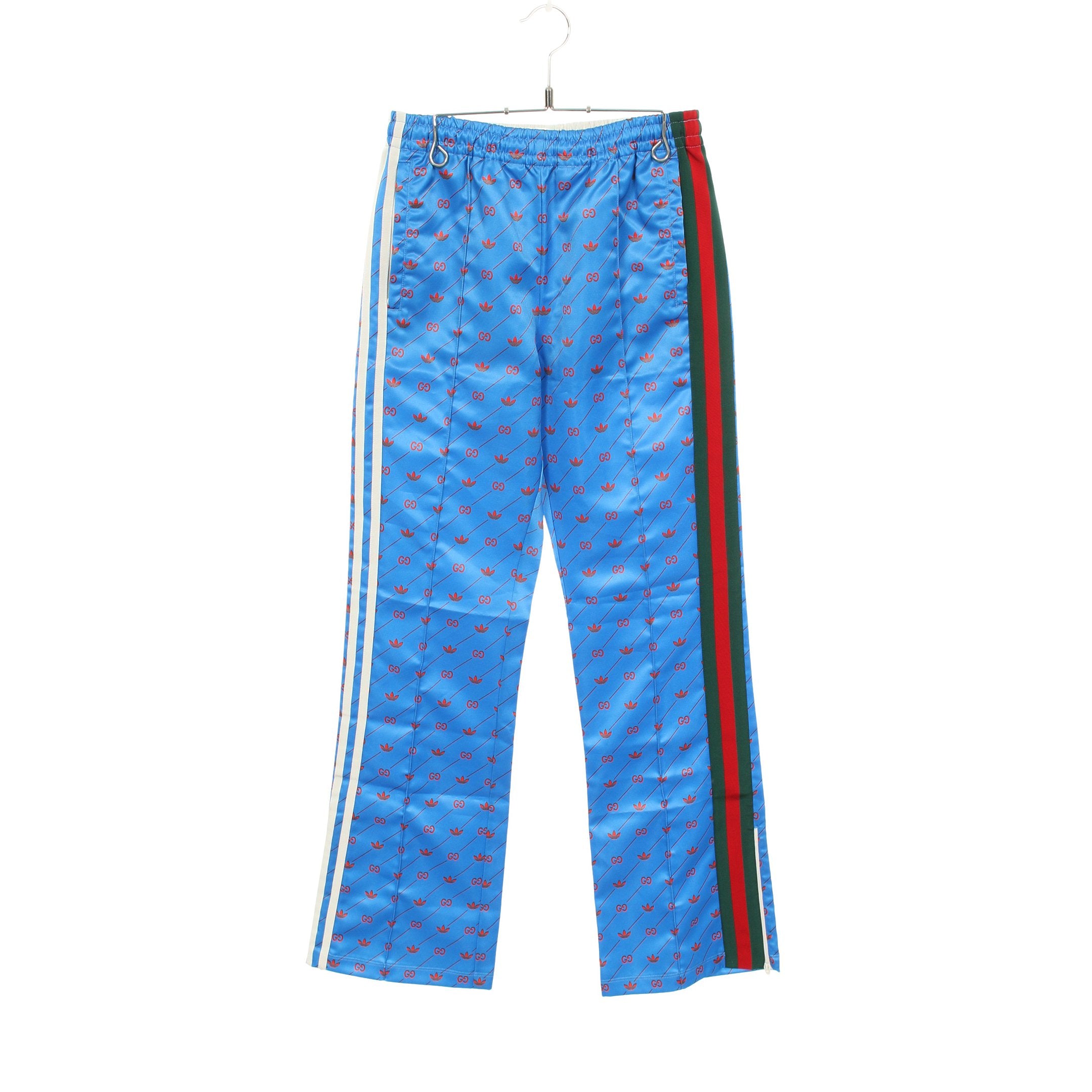 GUCCI × adidas イージーパンツ ロゴ総柄 サイドライン ブルー グッチ