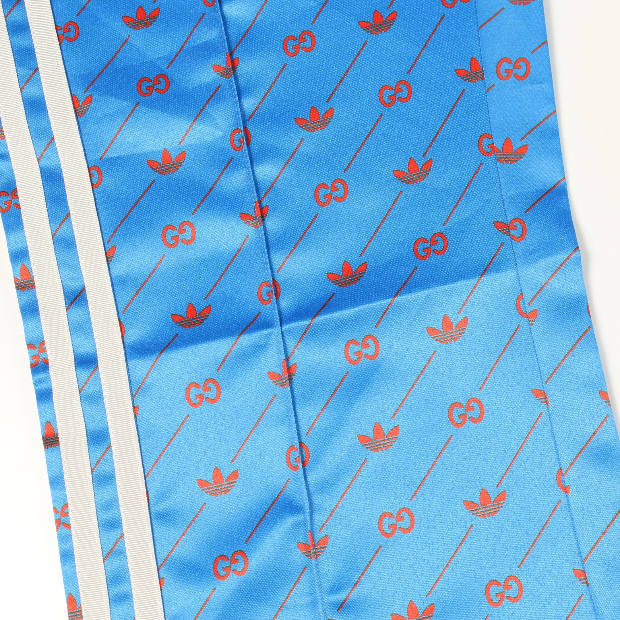 GUCCI × adidas イージーパンツ ロゴ総柄 サイドライン ブルー グッチ