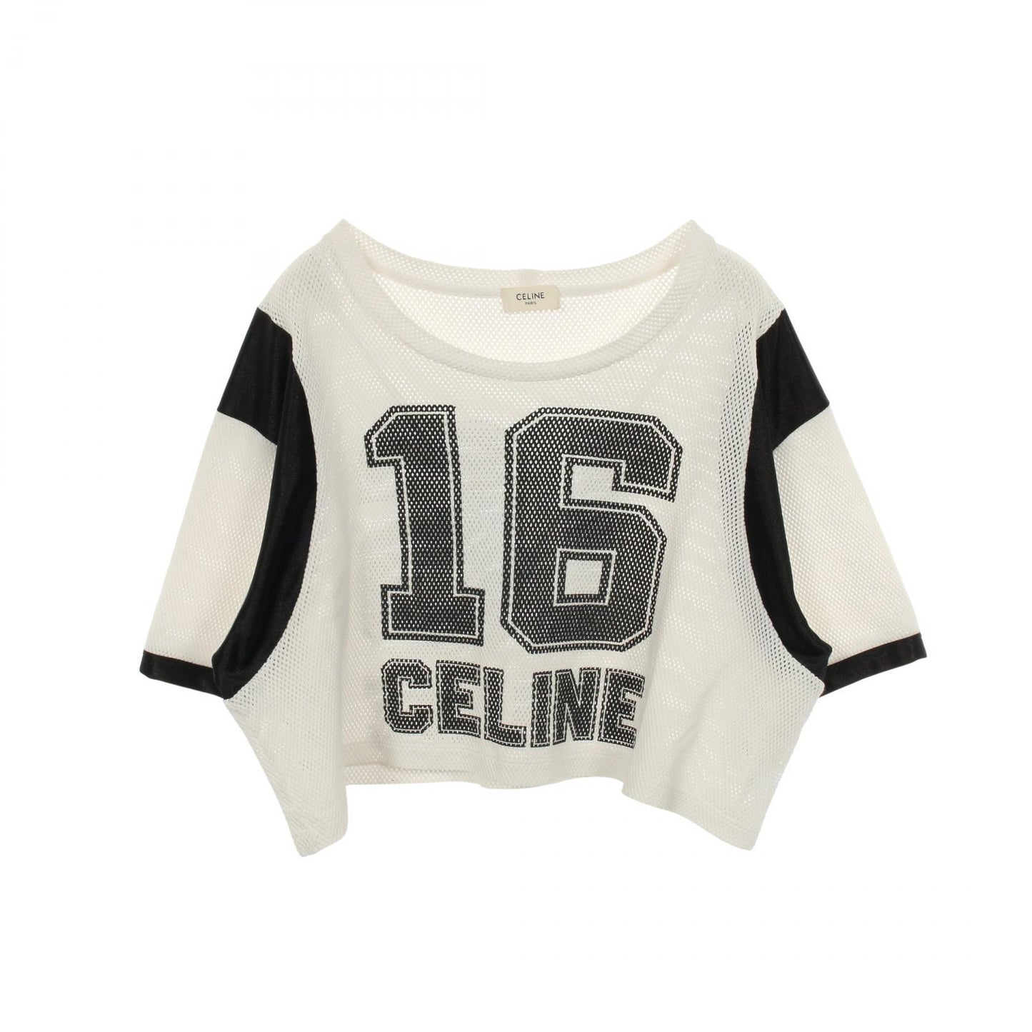 クロップド メッシュ 半袖Tシャツ クルーネック コットン ホワイト ブラック セリーヌ トップス CELINE