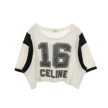 クロップド メッシュ 半袖Tシャツ クルーネック コットン ホワイト ブラック セリーヌ トップス CELINE