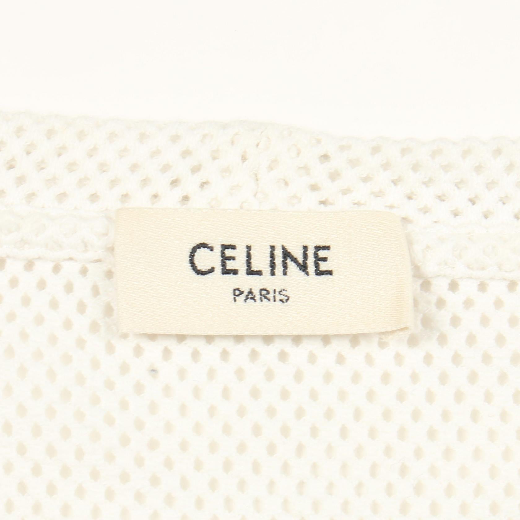クロップド メッシュ 半袖Tシャツ クルーネック コットン ホワイト ブラック セリーヌ トップス CELINE