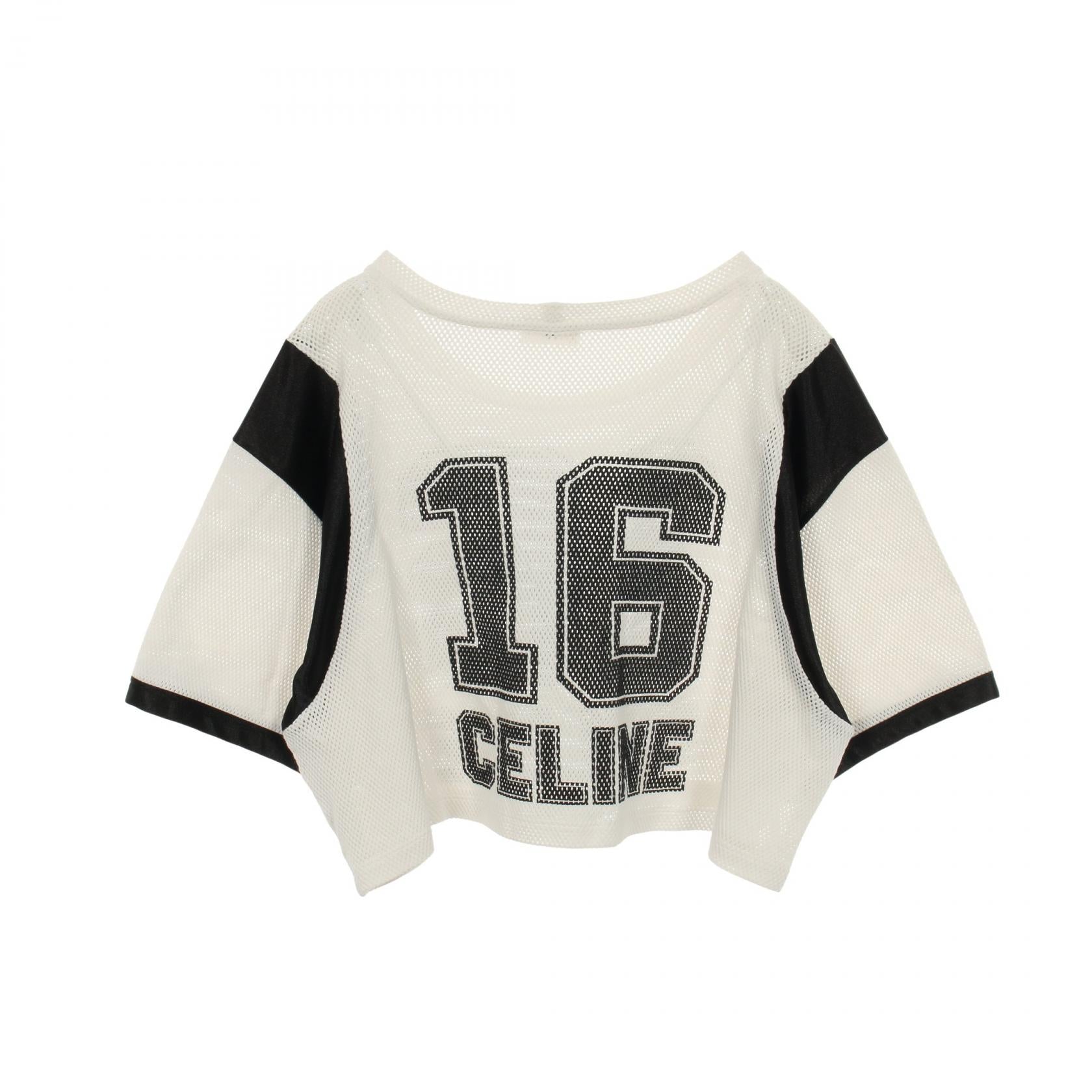 クロップド メッシュ 半袖Tシャツ クルーネック コットン ホワイト ブラック セリーヌ トップス CELINE