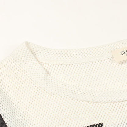 クロップド メッシュ 半袖Tシャツ クルーネック コットン ホワイト ブラック セリーヌ トップス CELINE