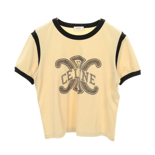 トリオンフ ロゴ クロップド丈 半袖Tシャツ コットン カーキベージュ ブラック セリーヌ