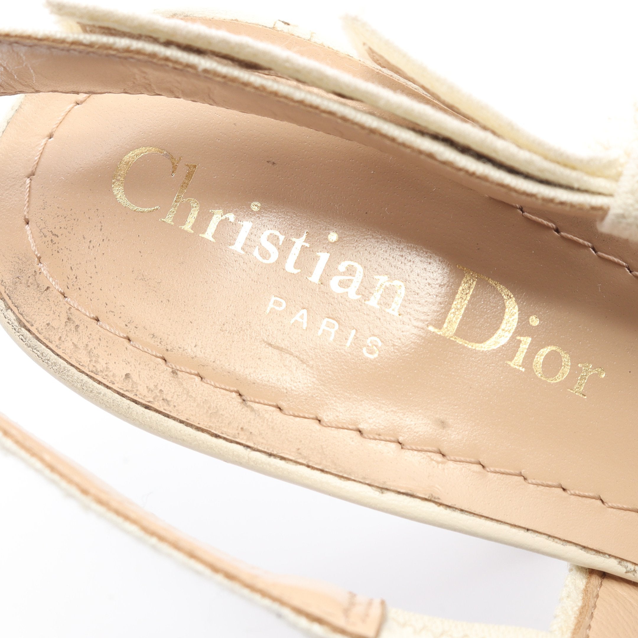 J'ADIOR スリングバック サンダル キャンバス ホワイト ビジュー