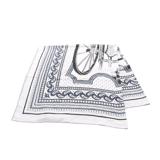 カレジェアン カレ140 四輪馬車の車輪 スカーフ ショール カシミヤ シルク ライトグレー ブラック ブルー エルメス