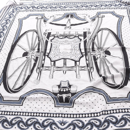 カレジェアン カレ140 四輪馬車の車輪 スカーフ ショール カシミヤ シルク ライトグレー ブラック ブルー エルメス