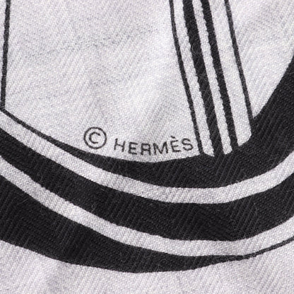 カレジェアン カレ140 四輪馬車の車輪 スカーフ ショール カシミヤ シルク ライトグレー ブラック ブルー エルメス