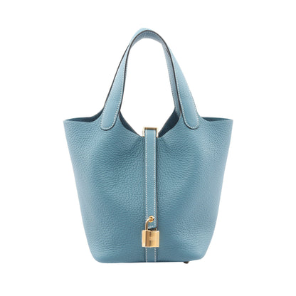 ピコタンロックPM ニューブルージーン ハンドバッグ トリヨンクレマンス ライトブルー ゴールド金具 K刻印 エルメス バッグ HERMES