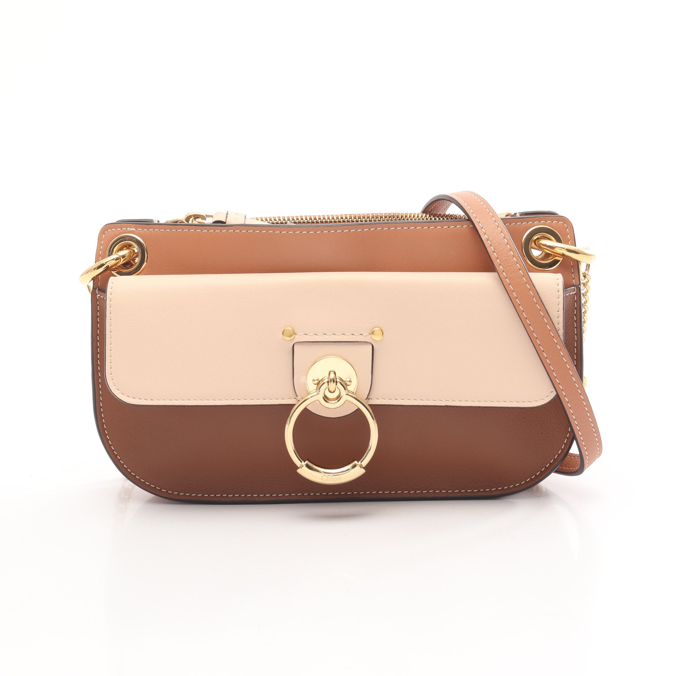 Chloé ショルダーバッグ チェーン ブラウン 美品 テス チェーンショルダーバッグ レザー ブラウン ベージュ クロエ – RECLO