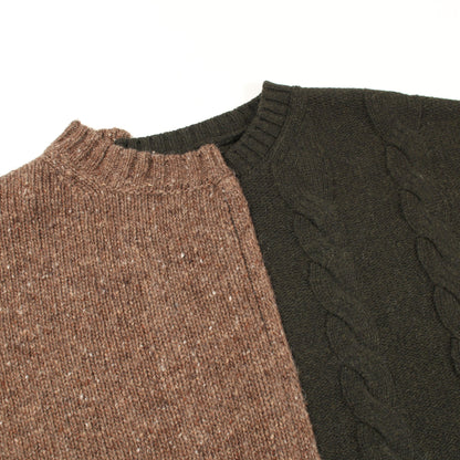 FINE MERINO WOOL CABLE SWITCH UNBALANCE PULLOVER アシンメトリー ニット ウール ナイロン アルパカ ブラウン ダークグリーン 切替 グラウンドワイ