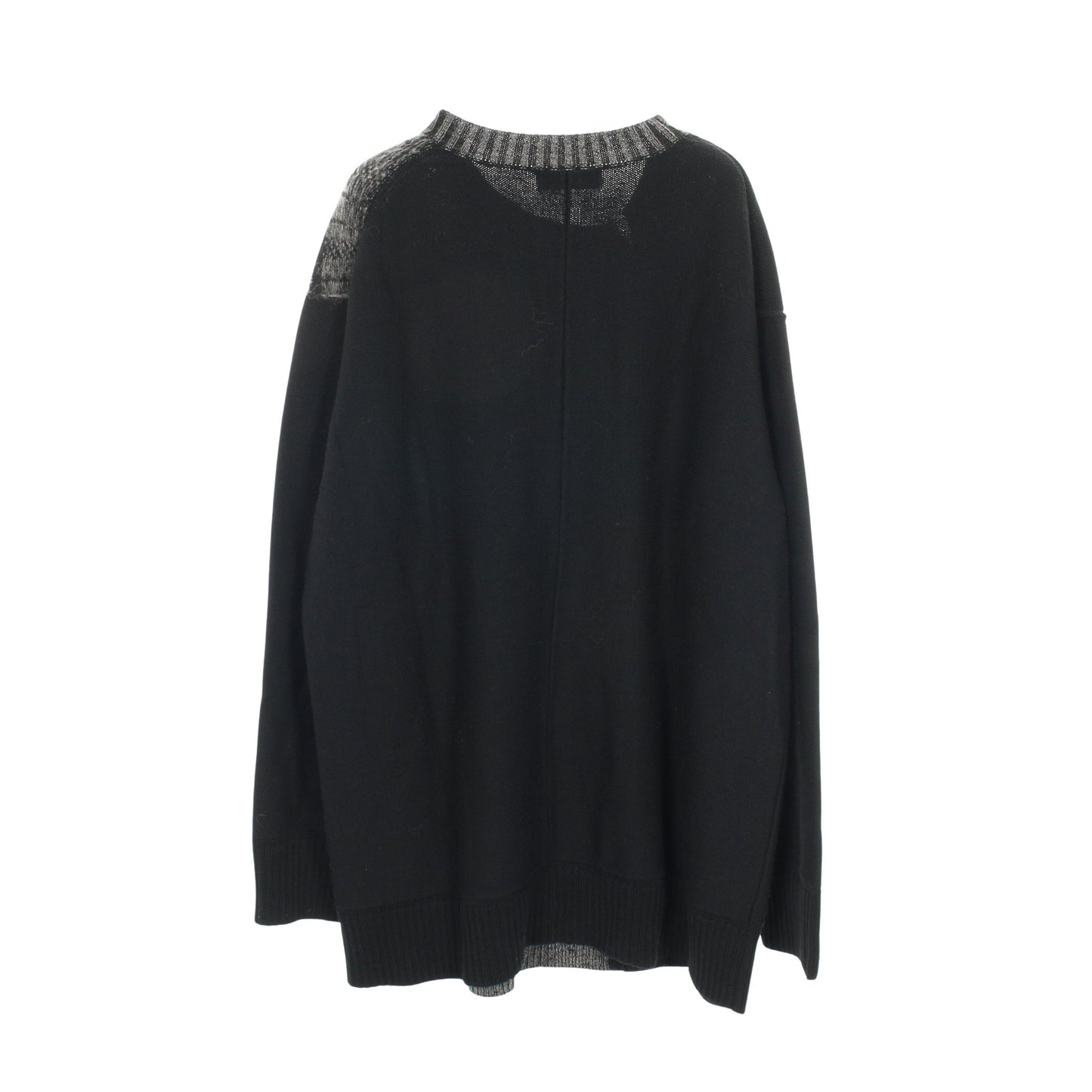 ニット カーディガン クルーネック チェック ウール モヘヤ ナイロン ブラック グレー ヨウジヤマモトプールオム