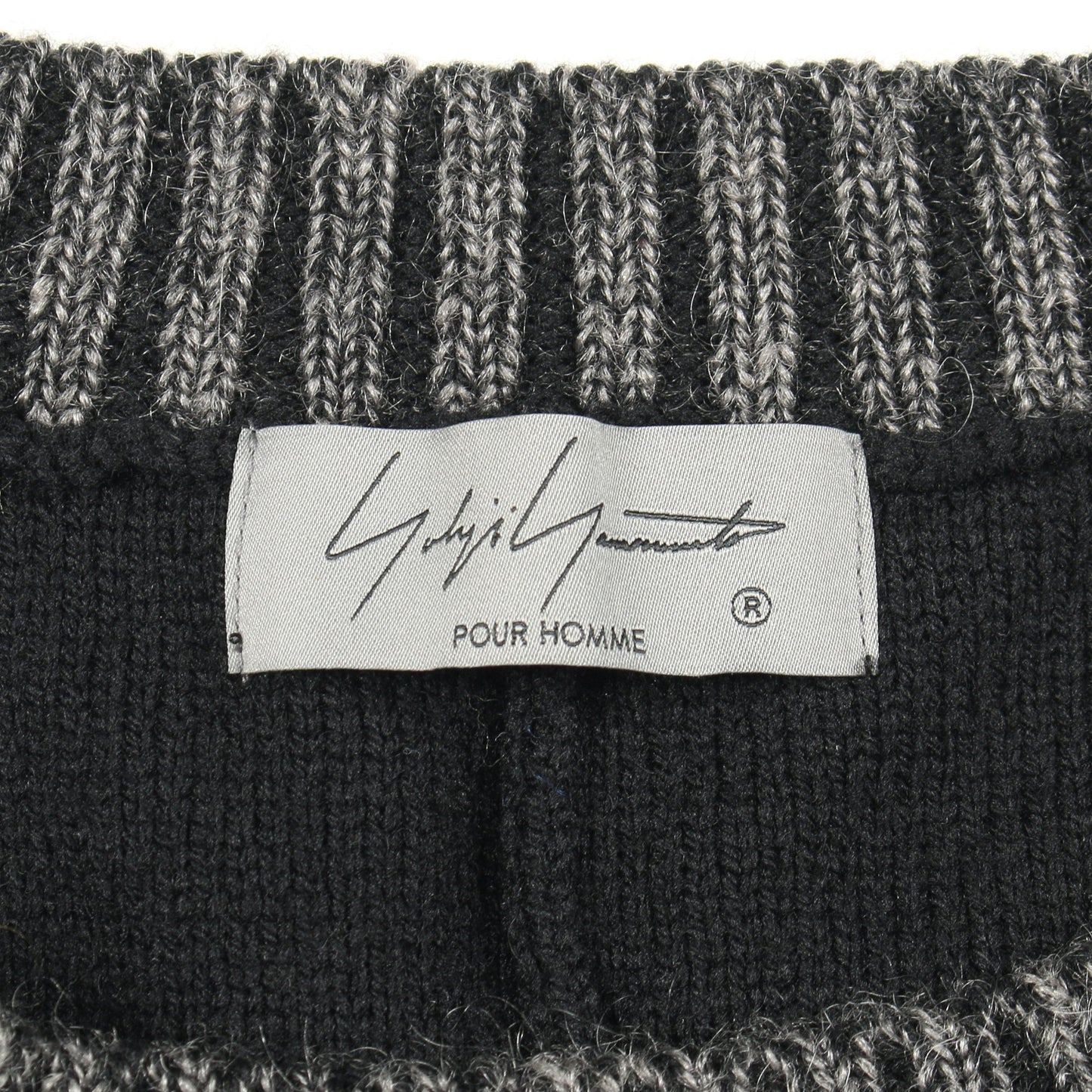 ニット カーディガン クルーネック チェック ウール モヘヤ ナイロン ブラック グレー ヨウジヤマモトプールオム