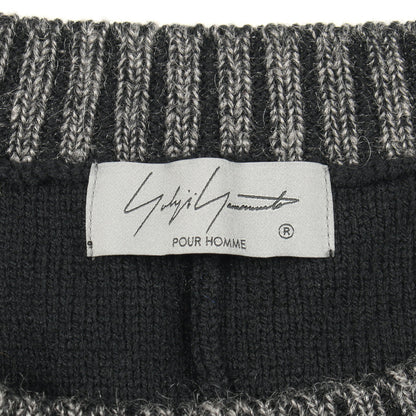 ニット カーディガン クルーネック チェック ウール モヘヤ ナイロン ブラック グレー ヨウジヤマモトプールオム