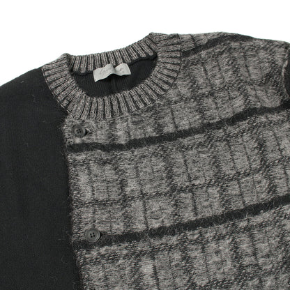 ニット カーディガン クルーネック チェック ウール モヘヤ ナイロン ブラック グレー ヨウジヤマモトプールオム