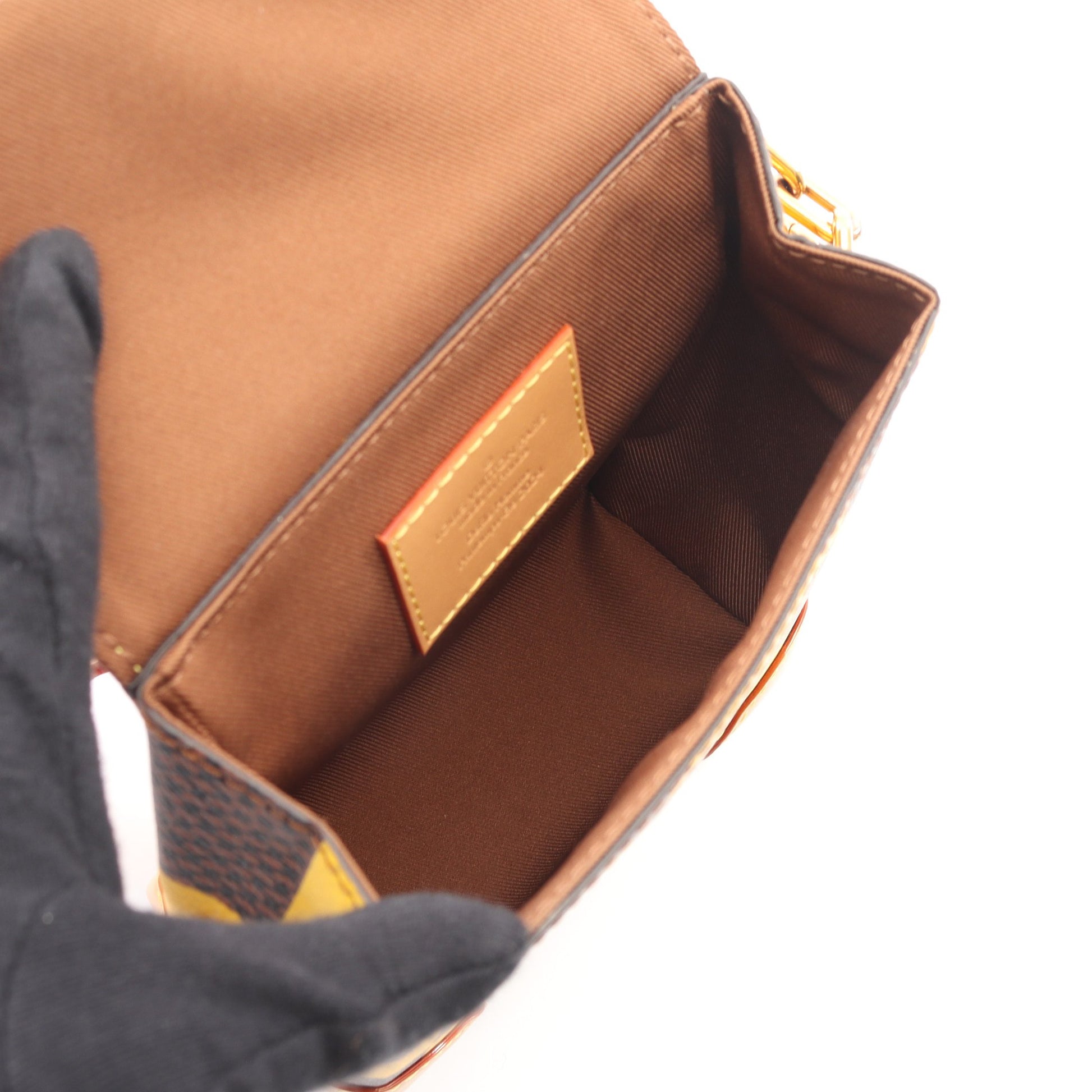 ナノ スティーマー ダミエポップ ショルダーバッグ PVC レザー ブラウン イエロー 2WAY ルイヴィトン バッグ LOUIS VUITTON