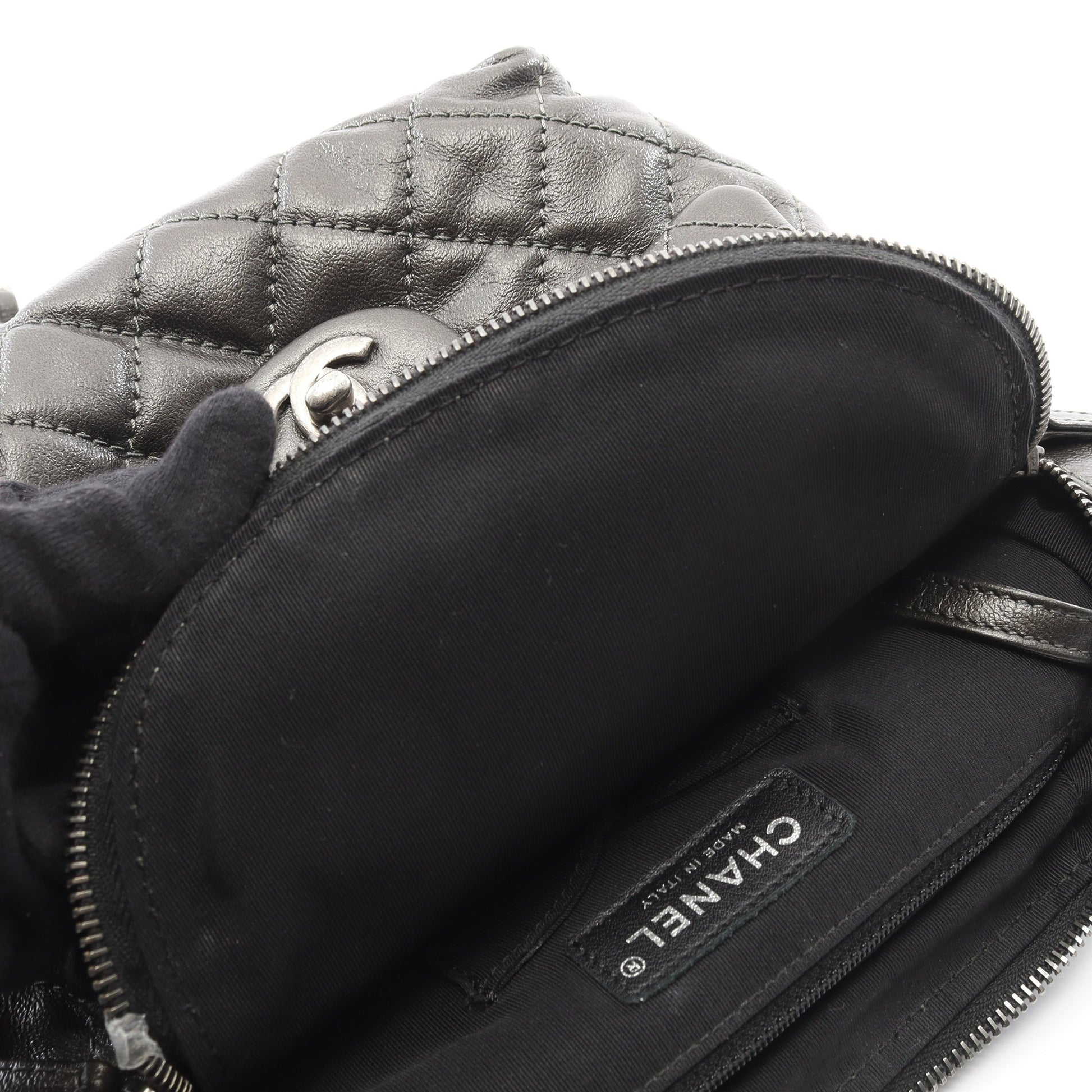 マトラッセ バックパック リュックサック カーフスキン ダークグレー アンティークシルバー金具 シャネル バッグ CHANEL