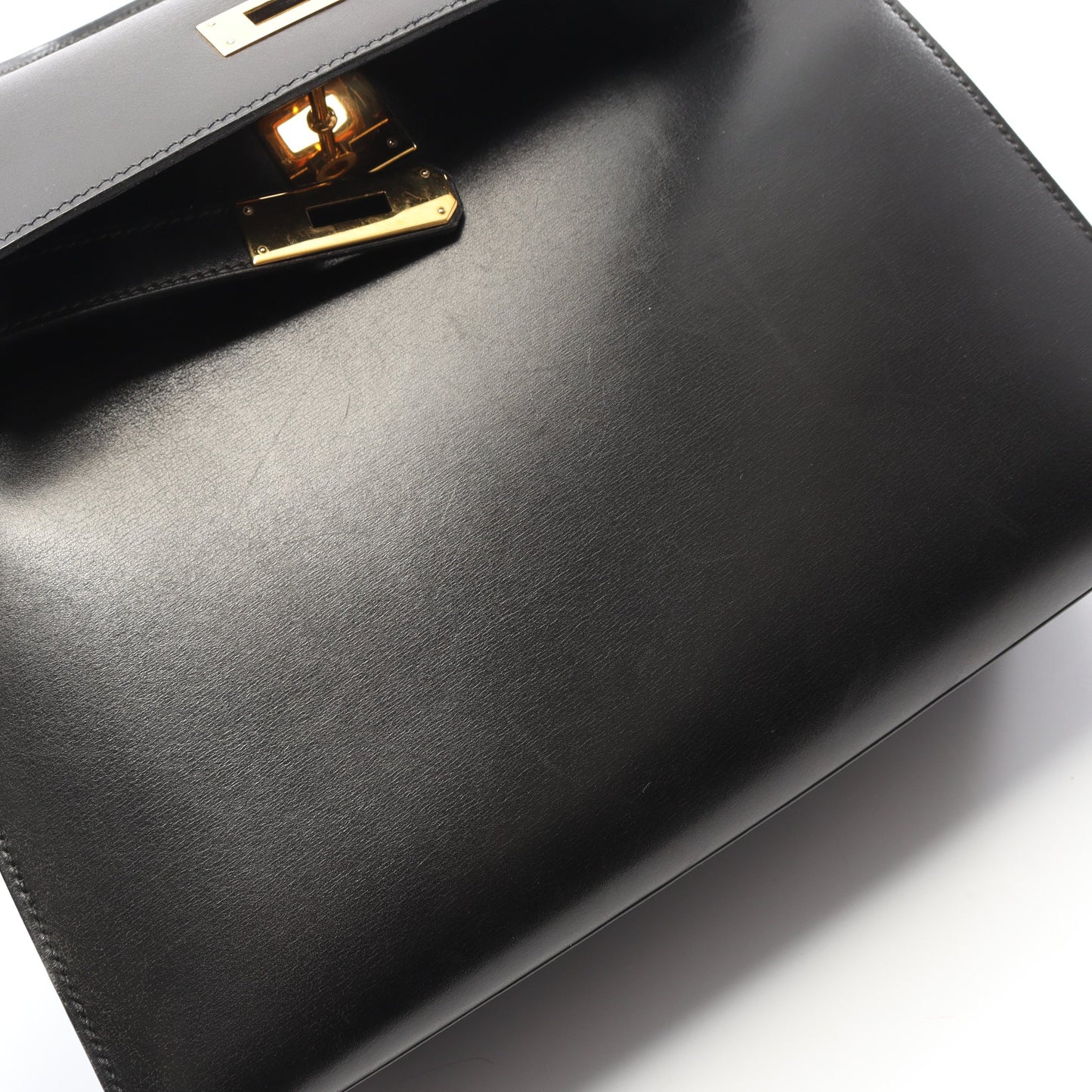 ケリー28 ハンドバッグ ボックスカーフ ブラック ゴールド金具 外縫い 2WAY ○Z刻印 エルメス バッグ HERMES