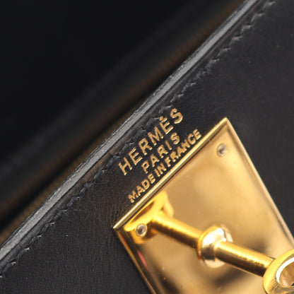 ケリー28 ハンドバッグ ボックスカーフ ブラック ゴールド金具 外縫い 2WAY ○Z刻印 エルメス バッグ HERMES