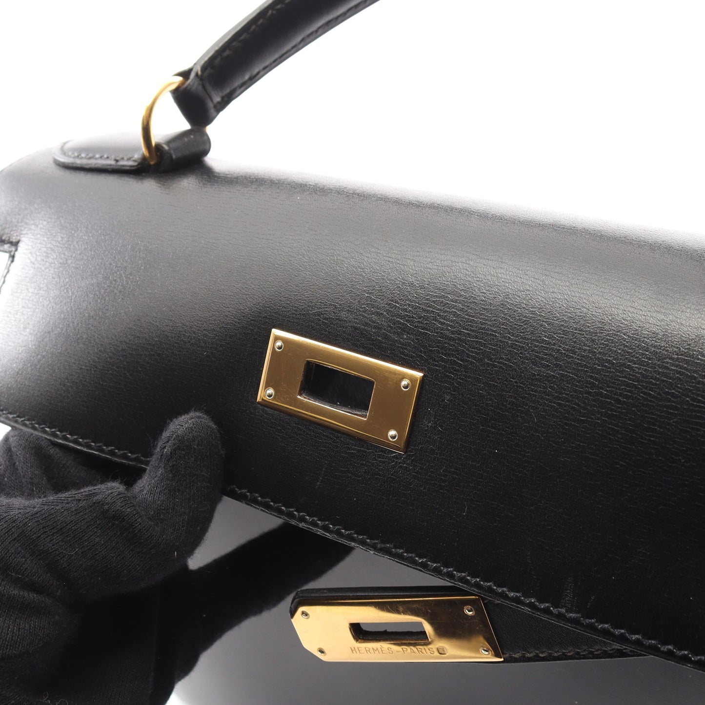 ケリー28 ハンドバッグ ボックスカーフ ブラック ゴールド金具 外縫い 2WAY ○Z刻印 エルメス バッグ HERMES