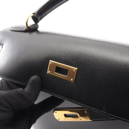 ケリー28 ハンドバッグ ボックスカーフ ブラック ゴールド金具 外縫い 2WAY ○Z刻印 エルメス バッグ HERMES