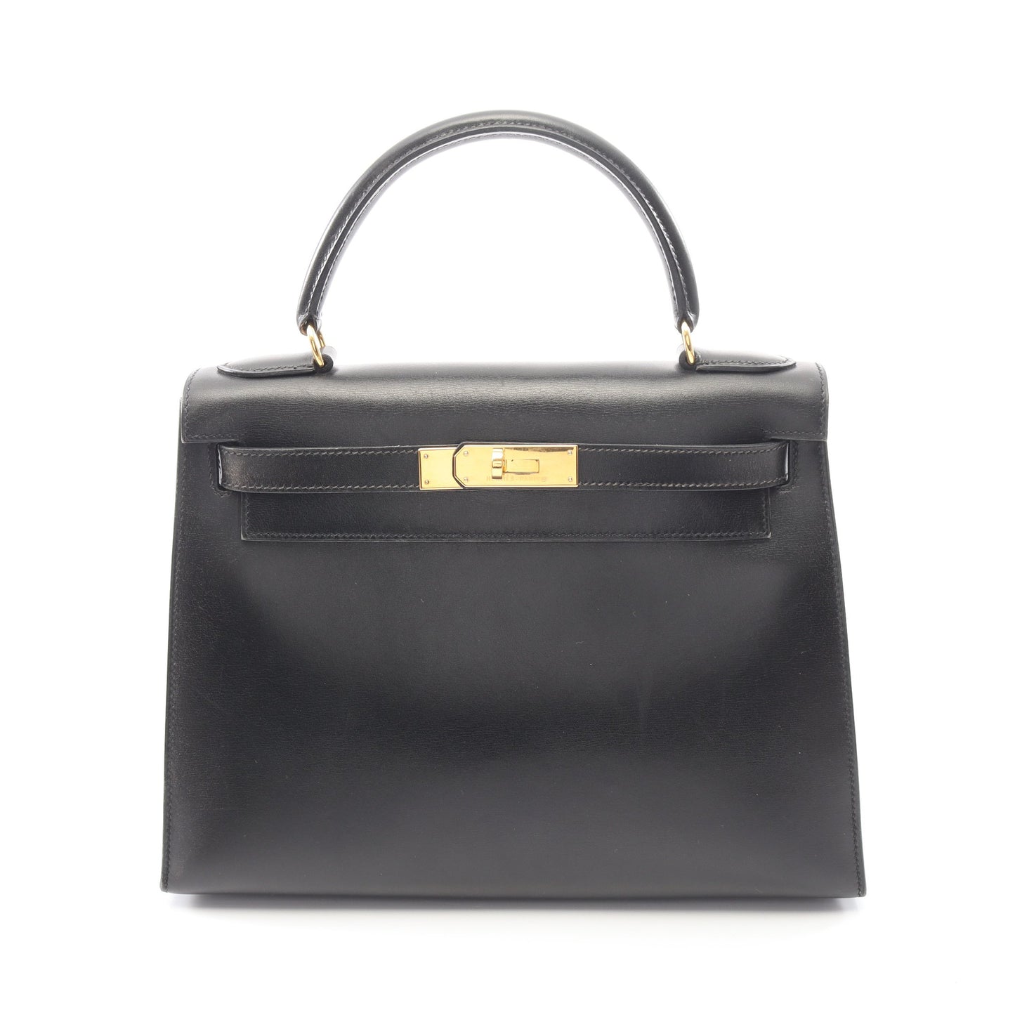 ケリー28 ハンドバッグ ボックスカーフ ブラック ゴールド金具 外縫い 2WAY ○Z刻印 エルメス バッグ HERMES