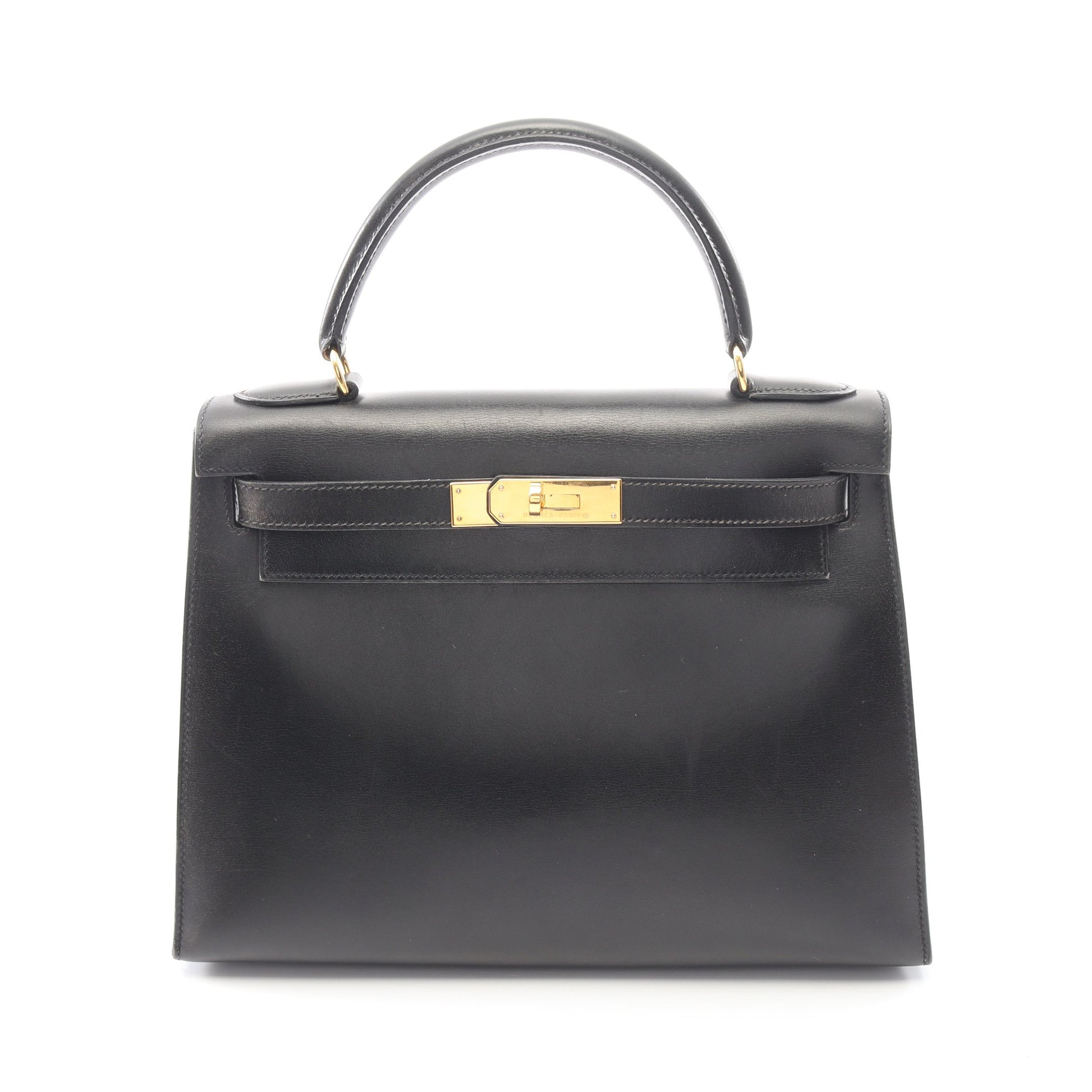 ケリー28 ハンドバッグ ボックスカーフ ブラック ゴールド金具 外縫い 2WAY ○Z刻印 エルメス バッグ HERMES