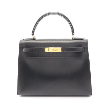 ケリー28 ハンドバッグ ボックスカーフ ブラック ゴールド金具 外縫い 2WAY ○Z刻印 エルメス バッグ HERMES