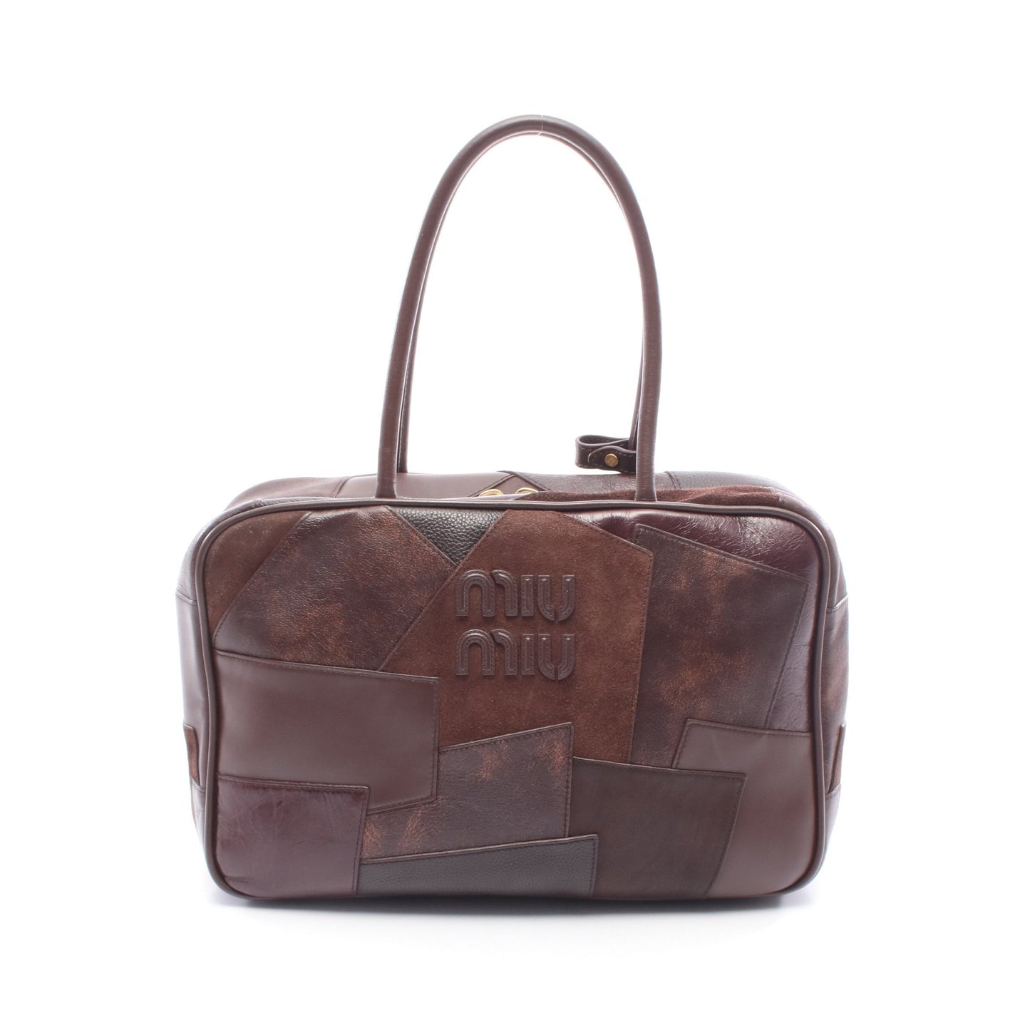 パッチワーク ボー ハンドバッグ レザー スエード ブラウン ミュウミュウ バッグ miu miu