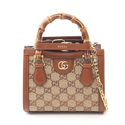 ダイアナ クリスタル スモール GGキャンバス ハンドバッグ トートバッグ キャンバス レザー ベージュ ブラウン 2WAY グッチ バッグ GUCCI