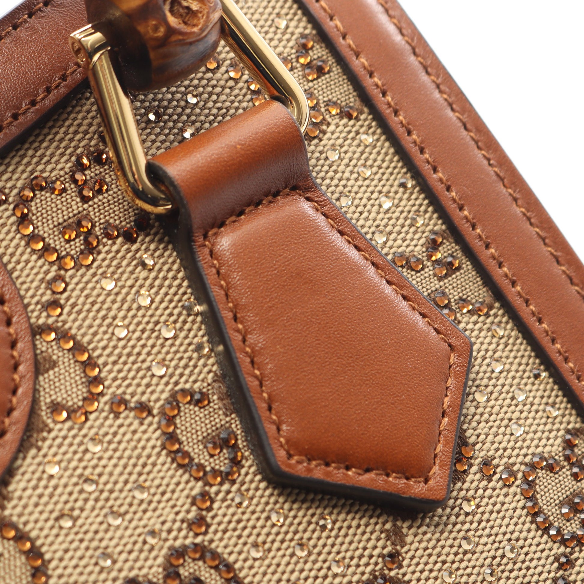 ダイアナ クリスタル スモール GGキャンバス ハンドバッグ トートバッグ キャンバス レザー ベージュ ブラウン 2WAY グッチ バッグ GUCCI