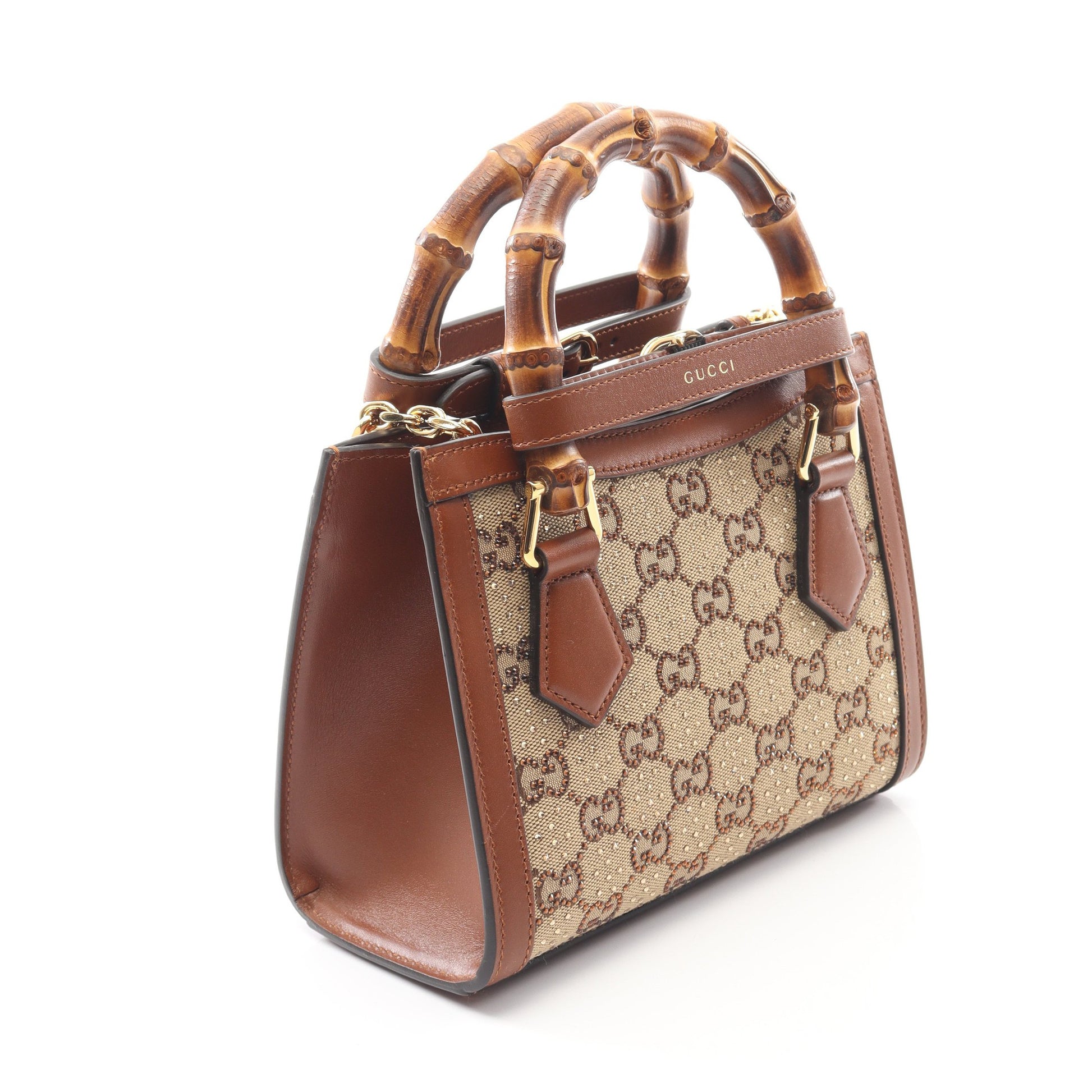 ダイアナ クリスタル スモール GGキャンバス ハンドバッグ トートバッグ キャンバス レザー ベージュ ブラウン 2WAY グッチ バッグ GUCCI