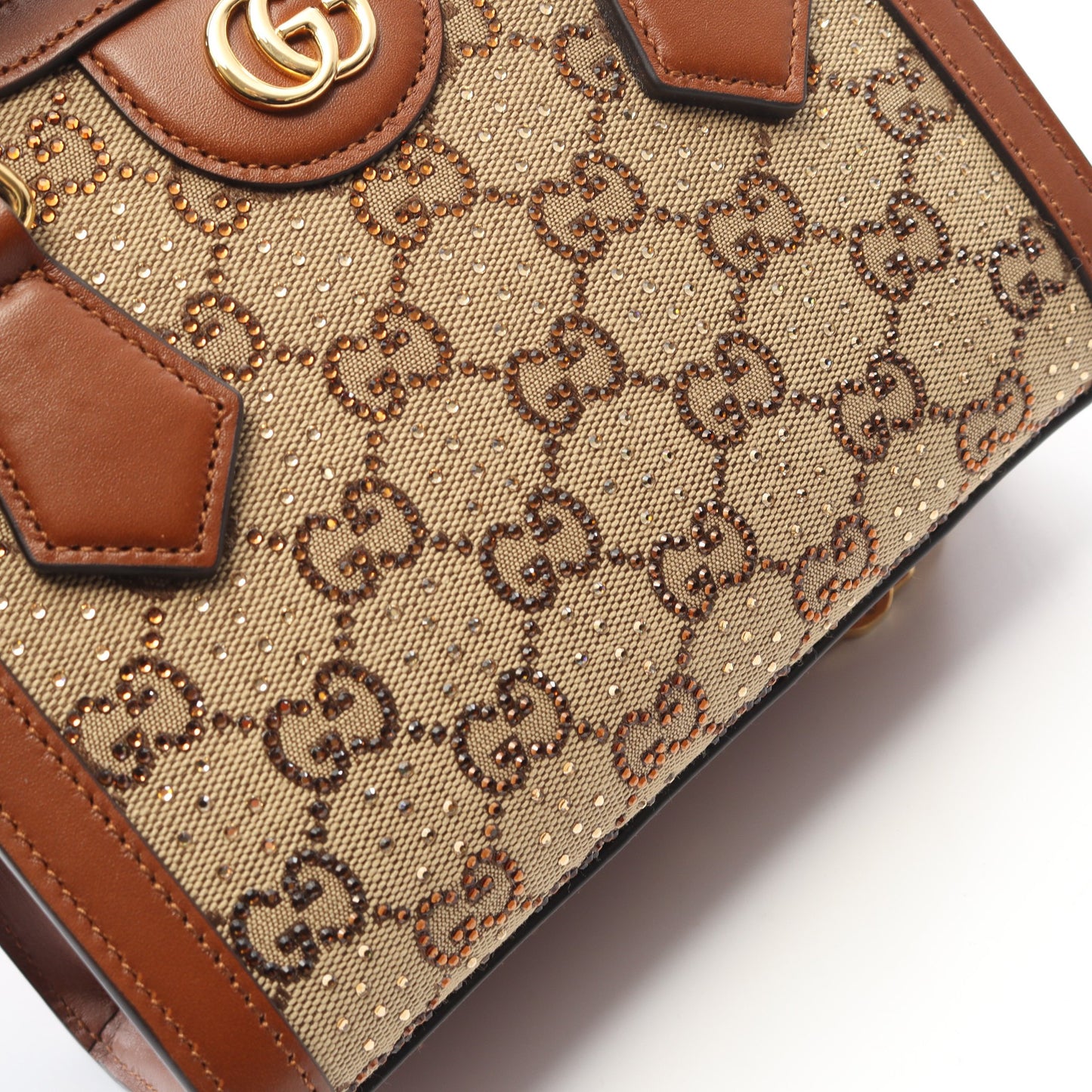 ダイアナ クリスタル スモール GGキャンバス ハンドバッグ トートバッグ キャンバス レザー ベージュ ブラウン 2WAY グッチ バッグ GUCCI